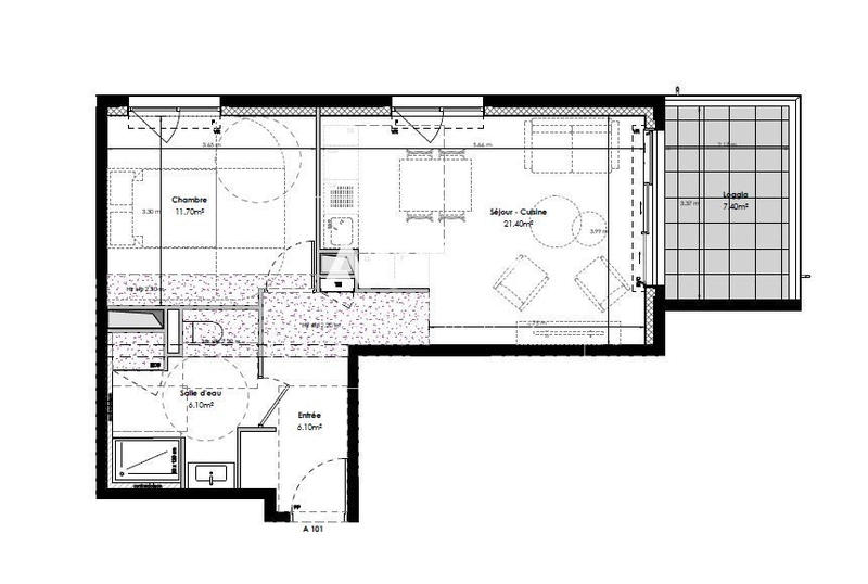 Appartement - 45 m² - 2 pièces