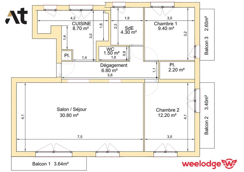 Appartement - 75 m² - 3 pièces