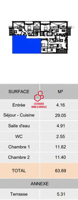 Appartement - 64 m² - 3 pièces