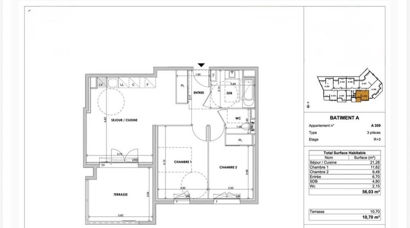 Appartement - 55 m² - 3 pièces