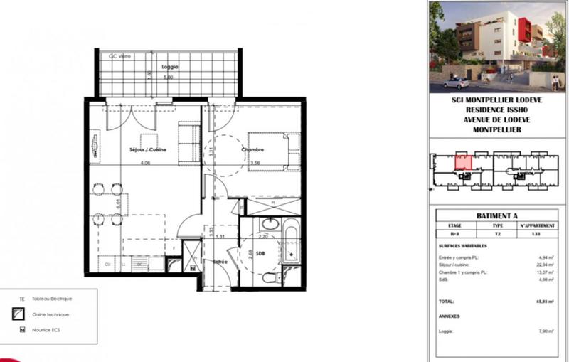 Appartement - 46 m² - 2 pièces