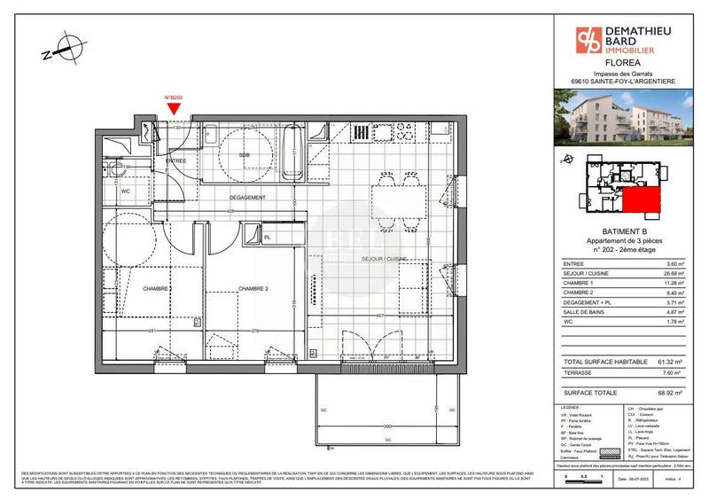 Appartement - 61 m² - 3 pièces