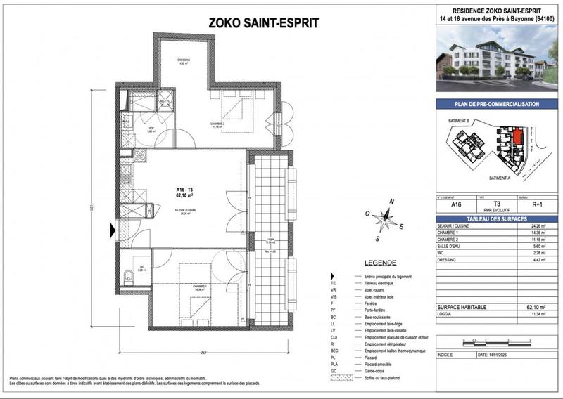 Appartement - 62 m² - 3 pièces