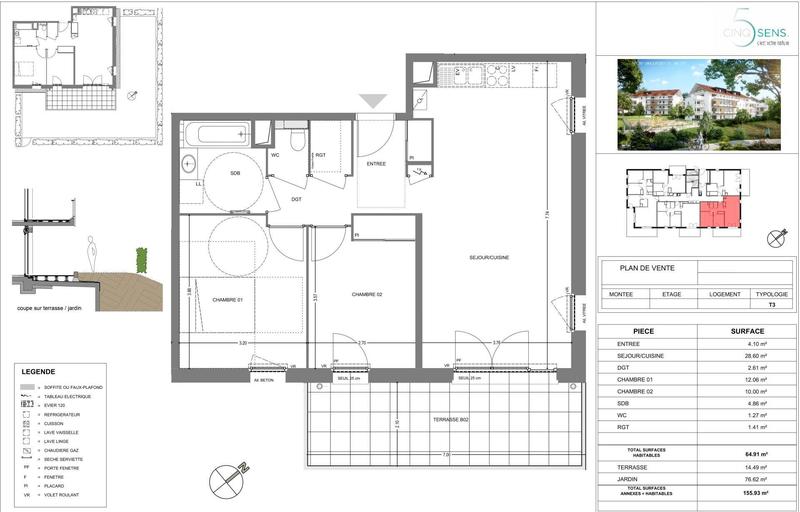 Appartement - 65 m² - 3 pièces