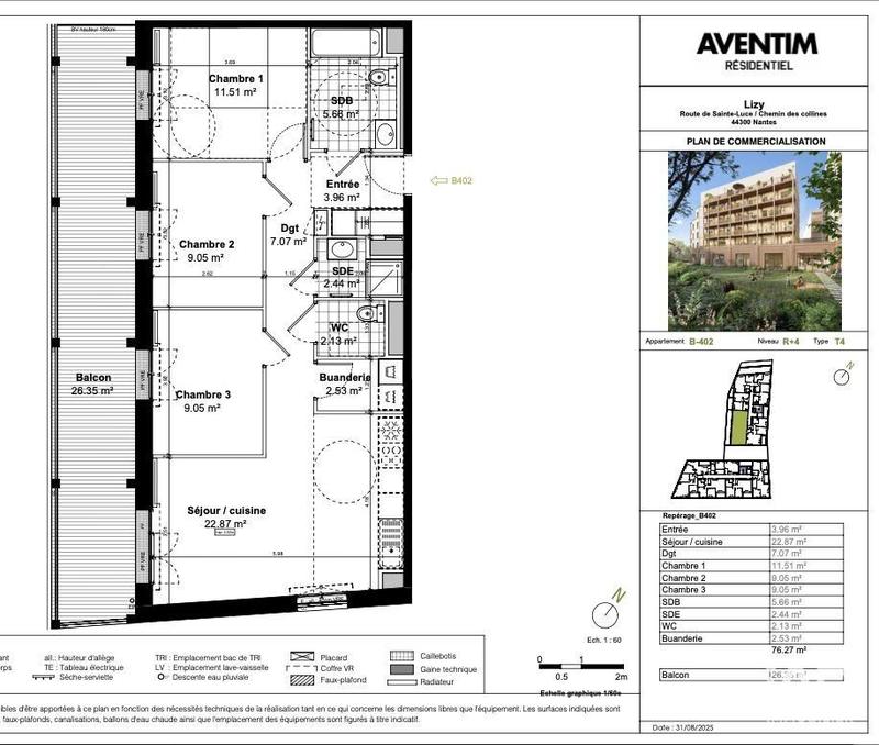 Appartement - 76 m² - 4 pièces