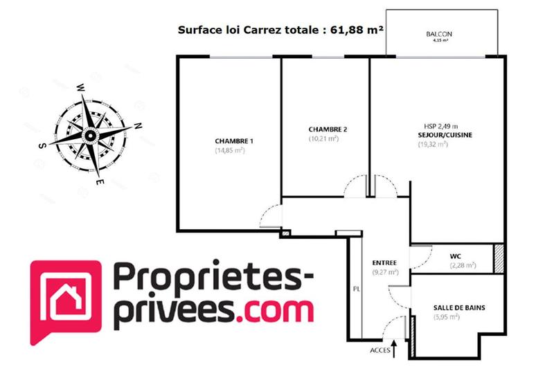 Appartement - 61 m² - 3 pièces