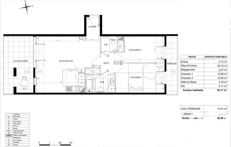 Appartement - 65 m² - 3 pièces