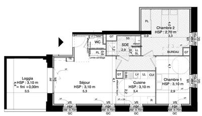 Appartement - 70 m² - 3 pièces