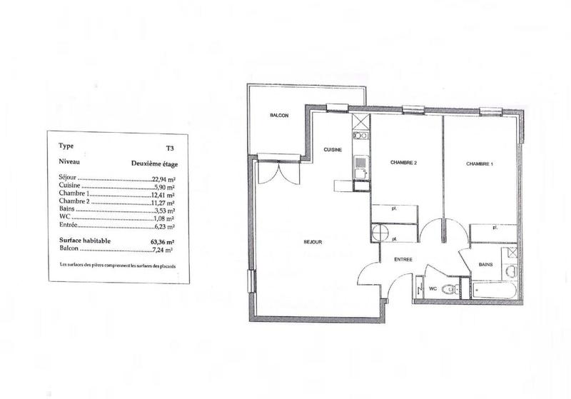 Appartement - 63 m² - 3 pièces