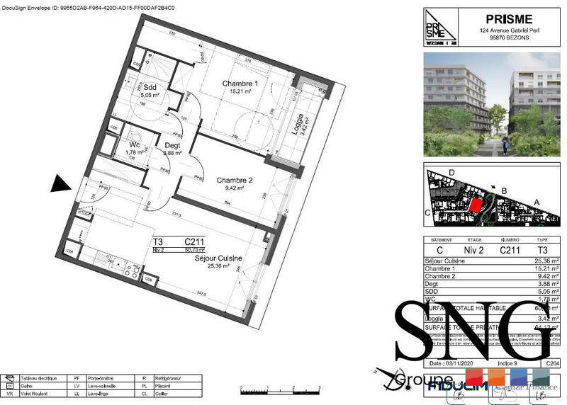 Appartement - 61 m² - 3 pièces