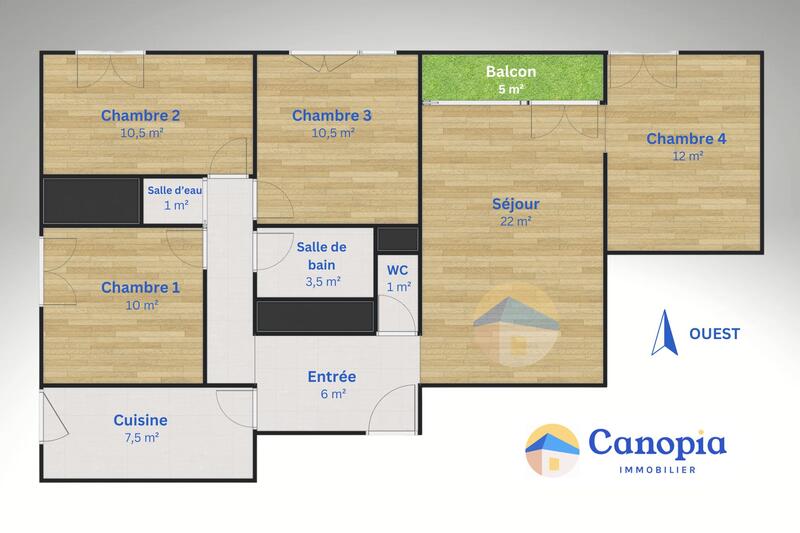 Appartement - 90 m² - 5 pièces