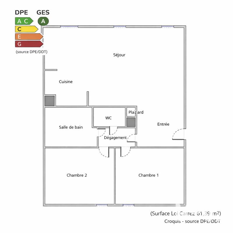 Appartement - 61 m² - 3 pièces
