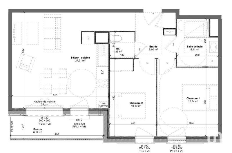Appartement - 61 m² - 3 pièces