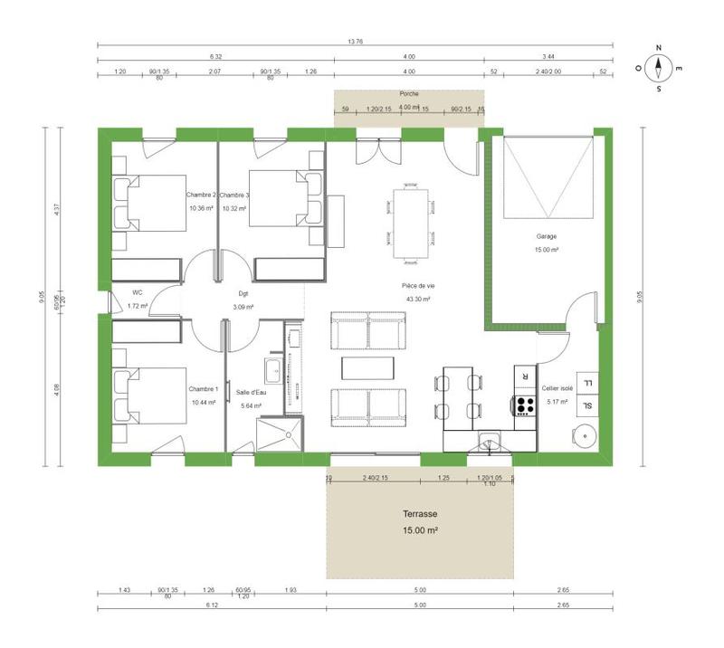 Maison - 90 m² - 4 pièces