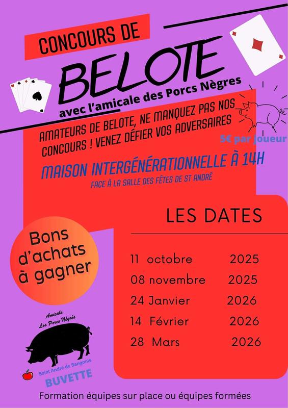 Concours de Belote avec l’Amicale des Porcs Nègres