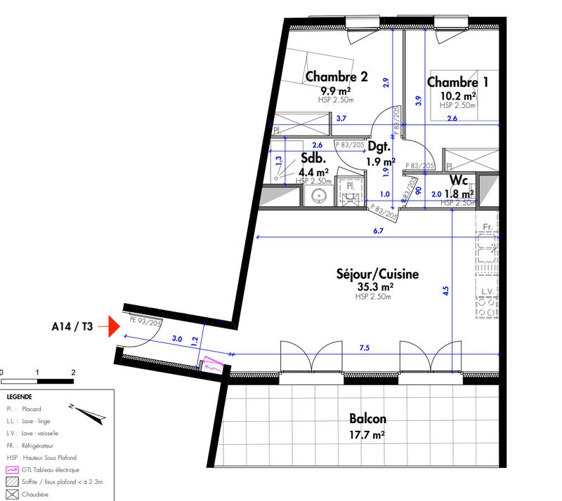 Appartement - 64 m² - 3 pièces