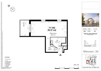 Appartement - 36 m² - 1 pièce