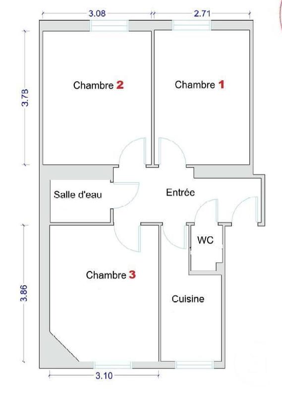 Chambre - 11 m² - 1 pièce