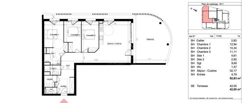 Appartement - 93 m² - 4 pièces