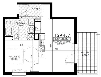 Appartement - 40 m² - 2 pièces