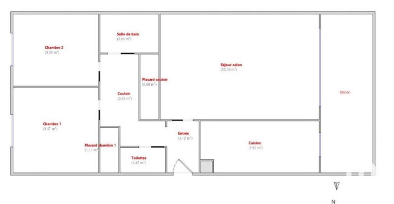 Appartement - 62 m² - 3 pièces