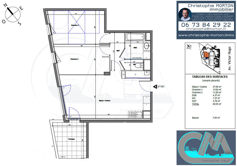 Appartement - 61 m² - 3 pièces