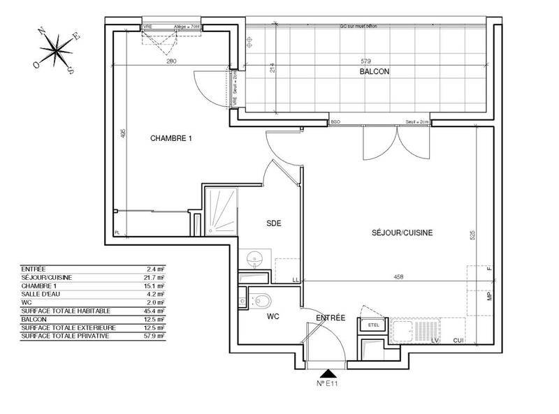 Appartement - 45 m² - 2 pièces