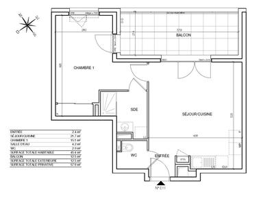 Appartement - 45 m² - 2 pièces