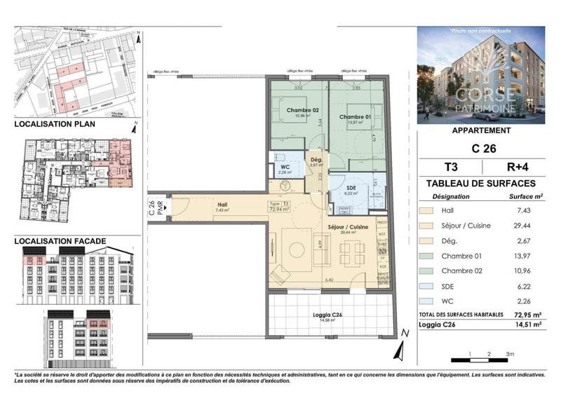 Appartement - 72 m² - 3 pièces
