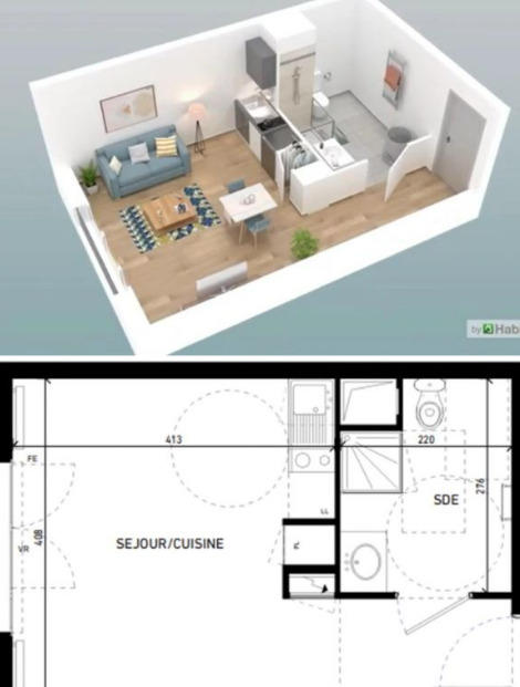 Studio - 25 m² - 1 pièce