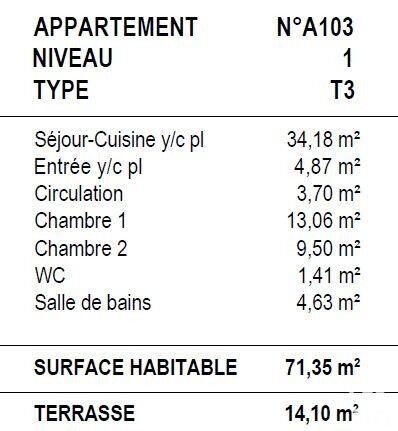 Appartement - 71 m² - 3 pièces