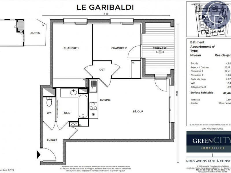 Appartement - 62 m² - 3 pièces