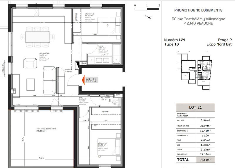 Appartement - 80 m² - 4 pièces