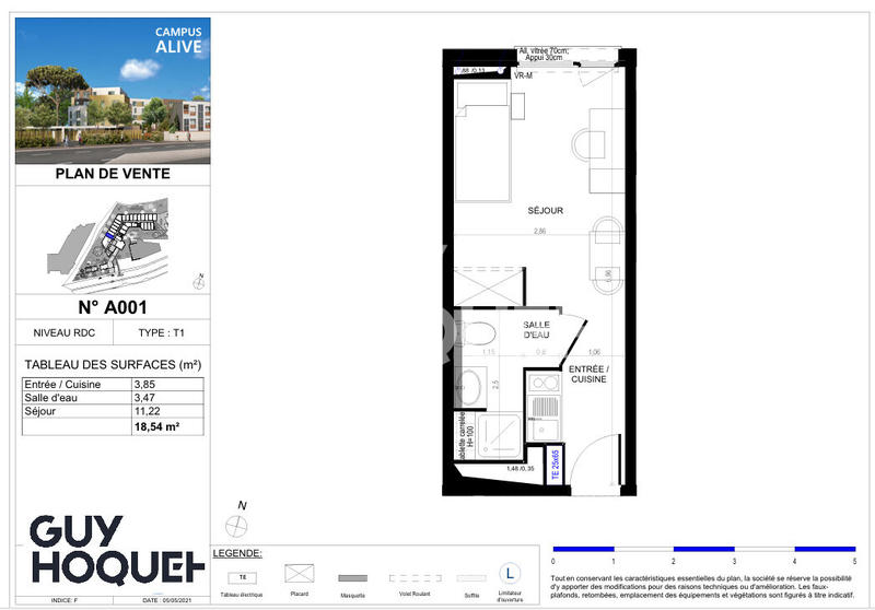 Appartement - 19 m² - 1 pièce