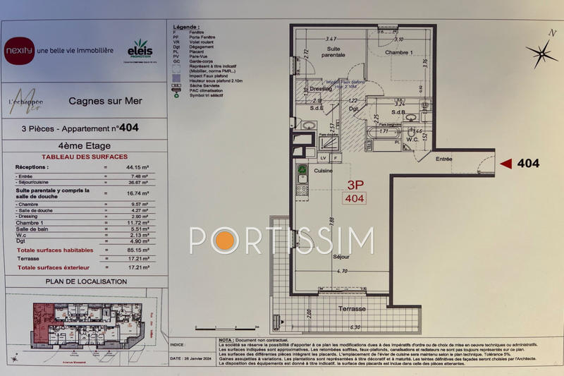 Appartement - 85 m² - 3 pièces
