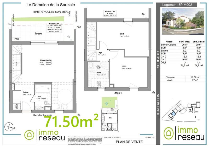 Maison - 72 m² - 3 pièces