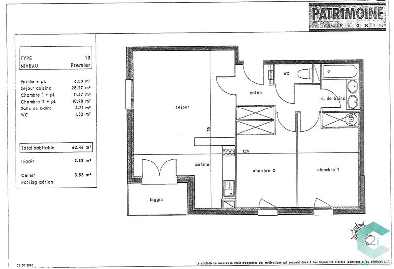 Appartement - 63 m² - 3 pièces