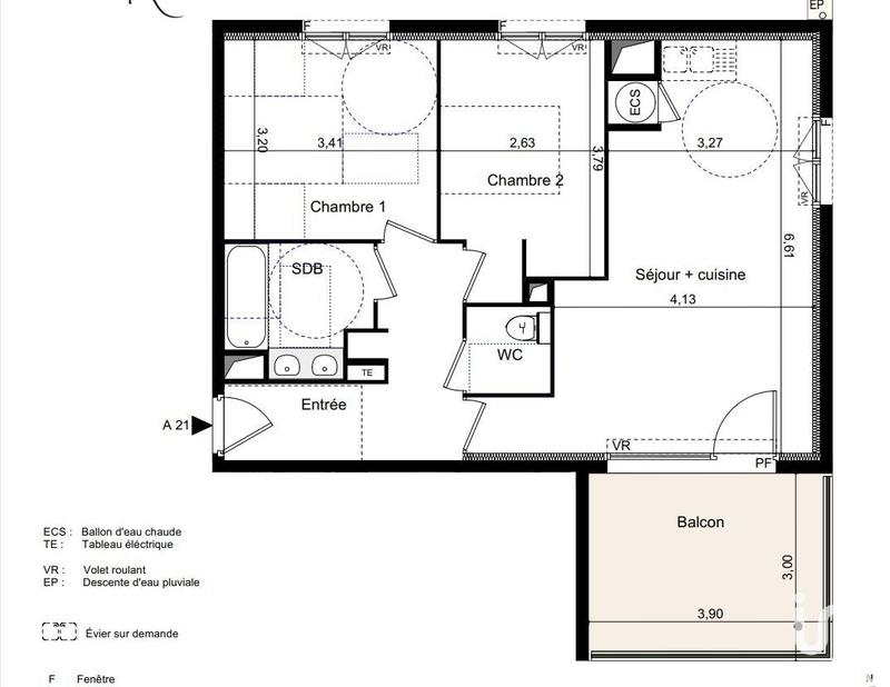 Appartement - 60 m² - 3 pièces