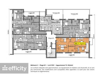 Appartement - 80 m² - 3 pièces
