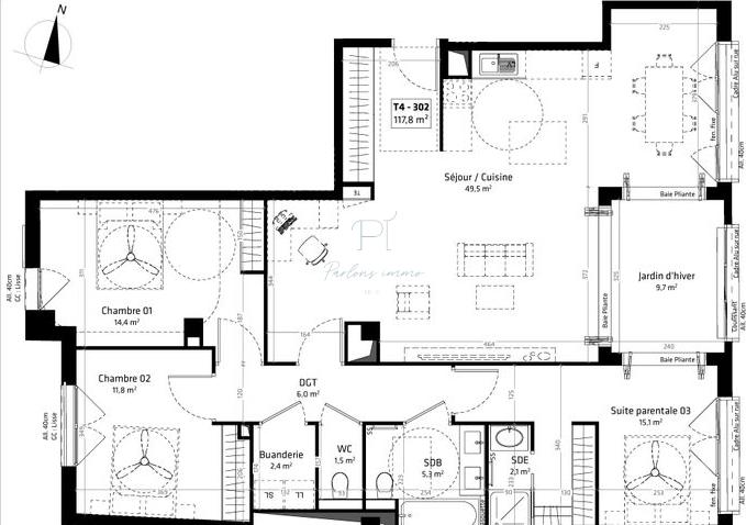 Appartement - 117 m² - 4 pièces