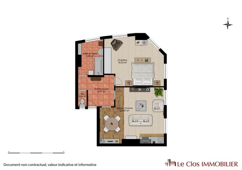 Appartement - 55 m² - 2 pièces