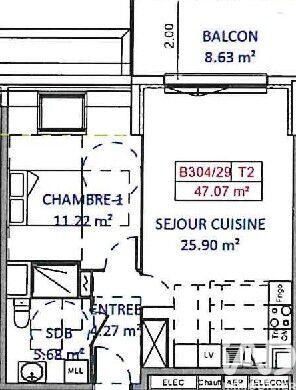 Appartement - 47 m² - 2 pièces