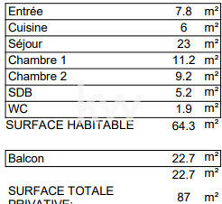 Appartement - 64 m² - 3 pièces
