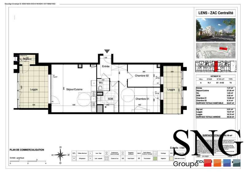 Appartement - 65 m² - 3 pièces