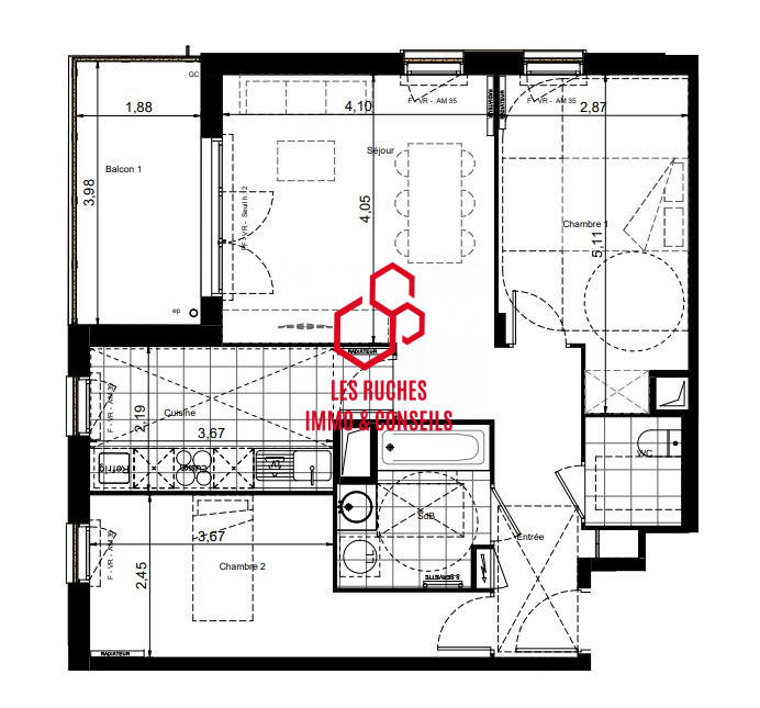 Appartement - 65 m² - 3 pièces