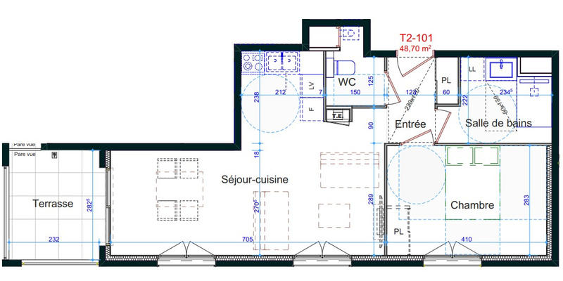 Appartement - 49 m² - 2 pièces