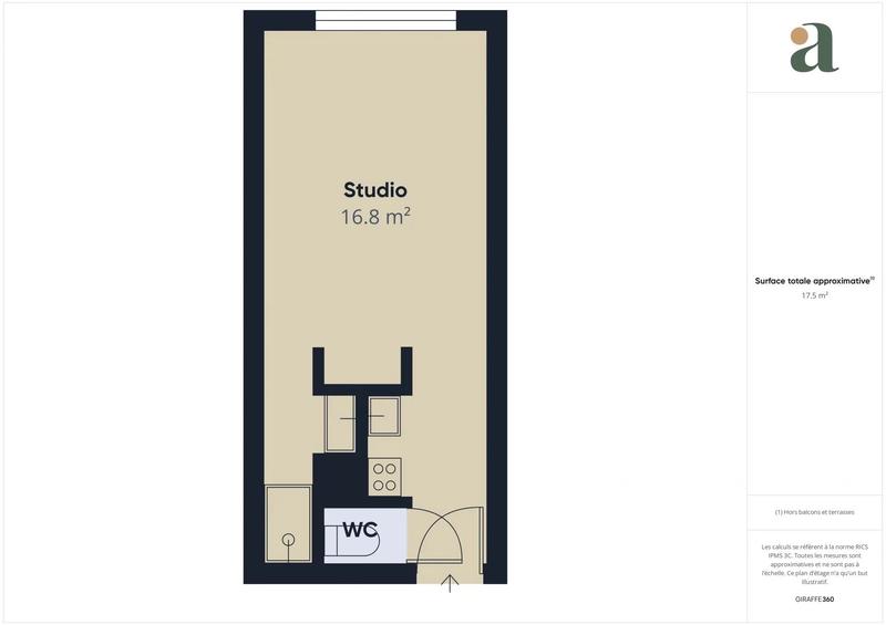 Studio - 17 m² - 1 pièce
