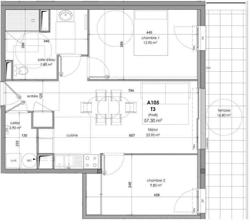 Appartement - 57 m² - 3 pièces
