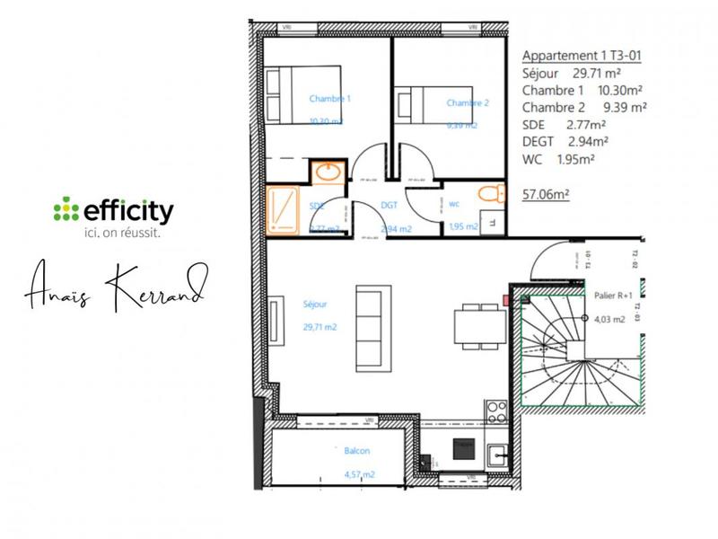 Appartement - 57 m² - 3 pièces