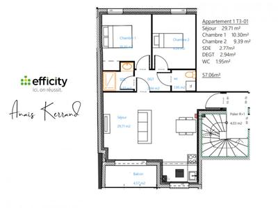 Appartement - 57 m² - 3 pièces